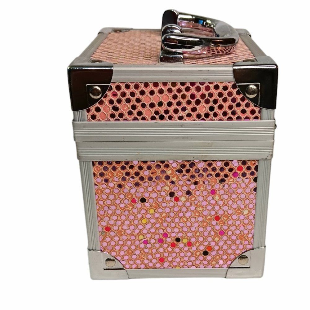 Caboodles Pink Sequin Mini Makeup Case Organizer 2012 Approximately 5" x 5" - Picture 8 of 11